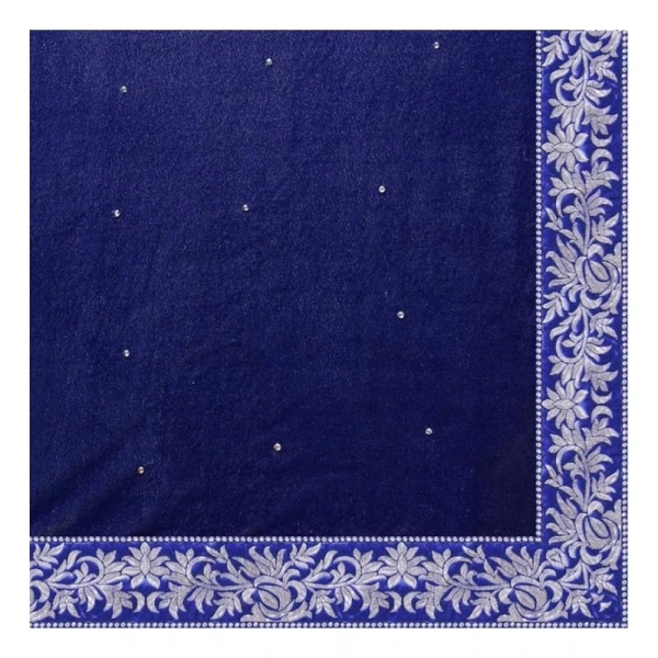 Women's Velvet Embroidered Saree With Unstitched Blouse (Blue, 5.5 Mtr) - Blue