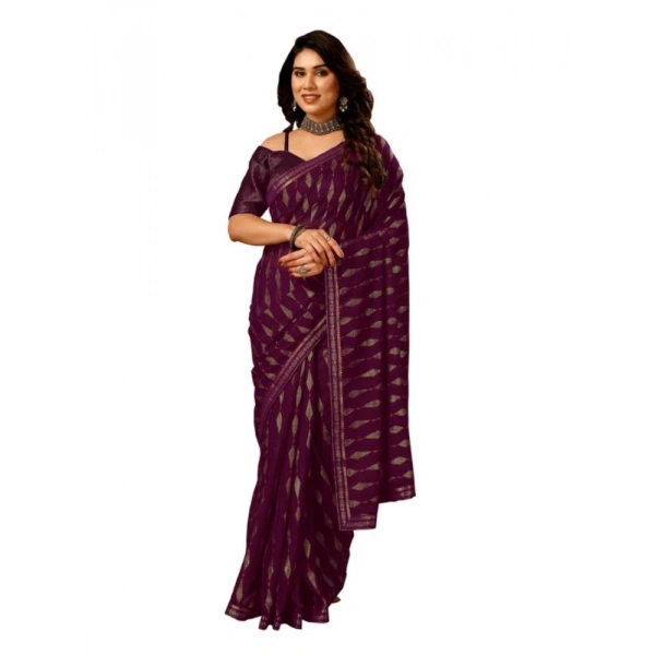 Women's Zomto Laheriya Saree With Unstitched Blouse (Wine, 5-6 Mtrs) - Wine
