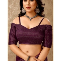 Women's Zomto Laheriya Saree With Unstitched Blouse (Wine, 5-6 Mtrs) - Wine