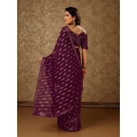 Women's Zomto Laheriya Saree With Unstitched Blouse (Wine, 5-6 Mtrs) - Wine