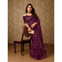 Women's Zomto Laheriya Saree With Unstitched Blouse (Wine, 5-6 Mtrs) - Wine
