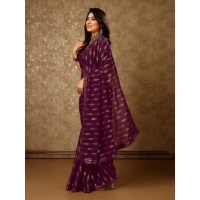 Women's Zomto Laheriya Saree With Unstitched Blouse (Wine, 5-6 Mtrs) - Wine