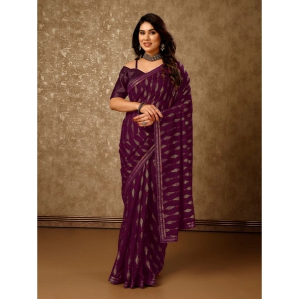 Women's Zomto Laheriya Saree With Unstitched Blouse (Wine, 5-6 Mtrs) - Wine