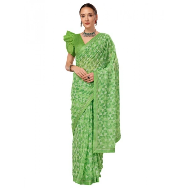 Women's Zomto Printed Saree With Unstitched Blouse (Green, 5-6 Mtrs) - Green