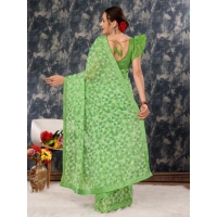 Women's Zomto Printed Saree With Unstitched Blouse (Green, 5-6 Mtrs) - Green