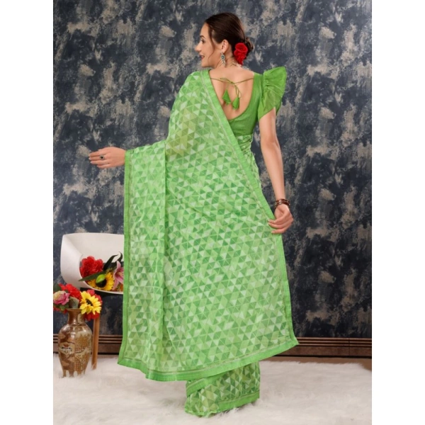 Women's Zomto Printed Saree With Unstitched Blouse (Green, 5-6 Mtrs) - Green