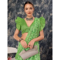 Women's Zomto Printed Saree With Unstitched Blouse (Green, 5-6 Mtrs) - Green