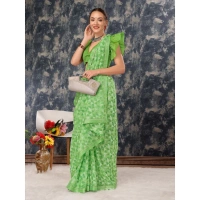 Women's Zomto Printed Saree With Unstitched Blouse (Green, 5-6 Mtrs) - Green