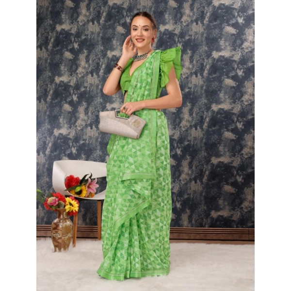 Women's Zomto Printed Saree With Unstitched Blouse (Green, 5-6 Mtrs) - Green
