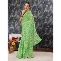 Women's Zomto Printed Saree With Unstitched Blouse (Green, 5-6 Mtrs) - Green