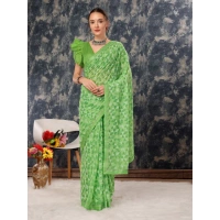 Women's Zomto Printed Saree With Unstitched Blouse (Green, 5-6 Mtrs) - Green