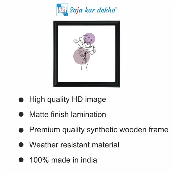 SAJA KAR DEKHO Flower 8 One line Minimalist Machine High Quality Weather Resistant HD Wall Frame | 20 x 20 inch | - 20 X 20 inch