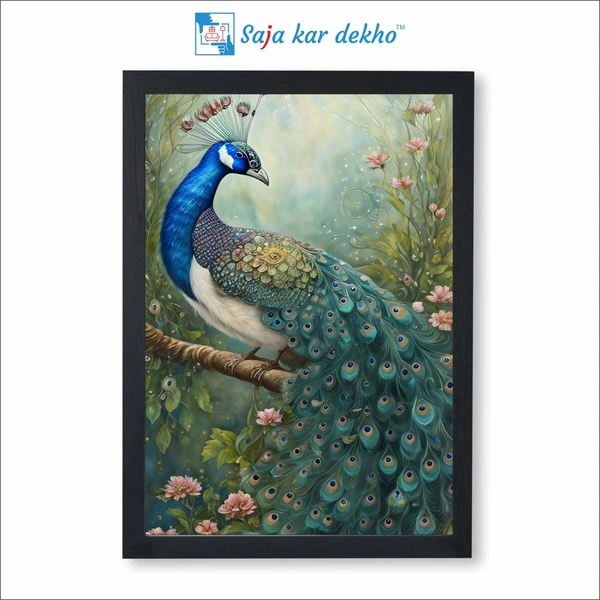 Beautiful Peacock And More Beautiful Background High Quality Weather Resistant HD Wall Frame | 18 x 12 inch |
