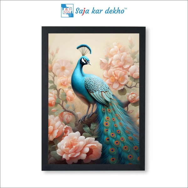 Beautiful Peacock With Flowers High Quality Weather Resistant HD Wall Frame | 18 x 12 inch |