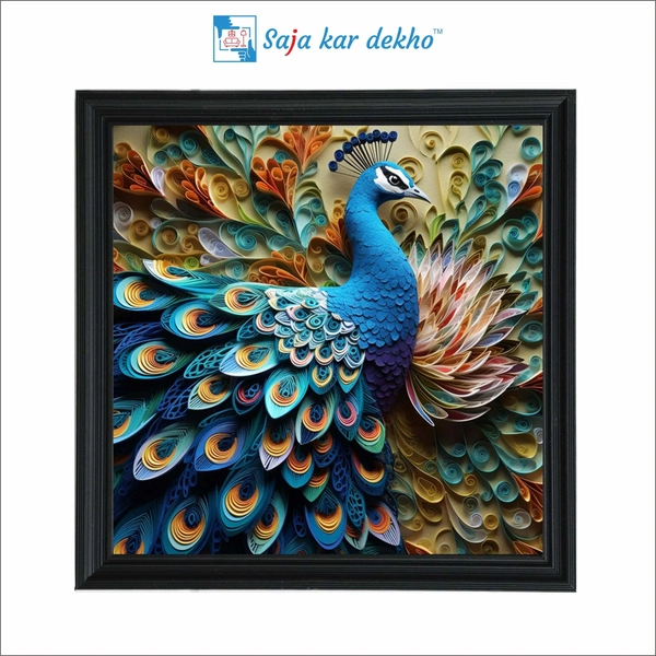 "•	Beautiful Peacock with 3D Look Background High Quality Weather Resistant HD Wall Frame | 20 x 20 inch |"