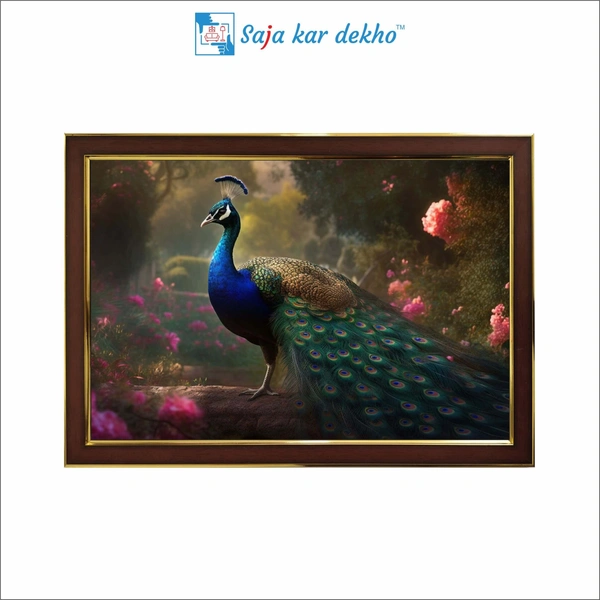 Peacock In Garden High Quality Weather Resistant HD Wall Frame | 18 x 12 inch |
