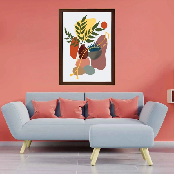 A Flower Pot, Leaves, Stones High Quality Weather Resistant HD Wall Frame | 18 x 12 inch |