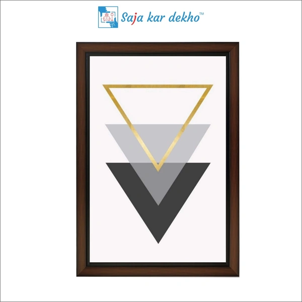 Black, Grey And Golden Three Triangles Minimalist High Quality Weather Resistant HD Wall Frame | 18 x 12 inch |