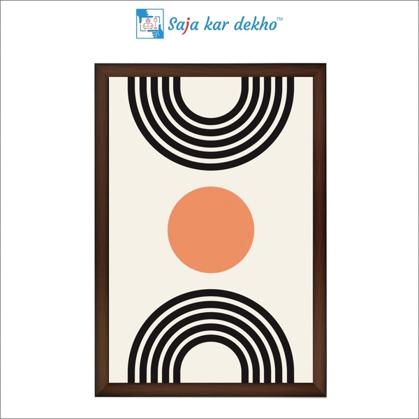 SAJA KAR DEKHO Abstract Black, White, Orange Minimal Art High Quality Weather Resistant HD Wall Frame | 18 x 12 inch | - 18 X 12 inch