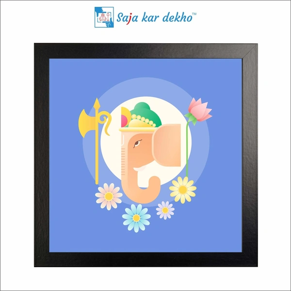 Ganesh Ji Face With Flowers High Quality Weather Resistant HD Wall Frame | 20 x 20 inch |