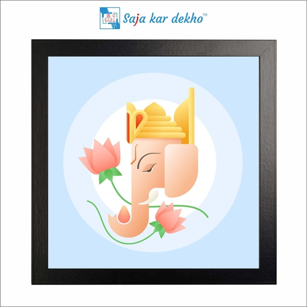 Ganesh Ji With Lotus Flower High Quality Weather Resistant HD Wall Frame | 20 x 20 inch |