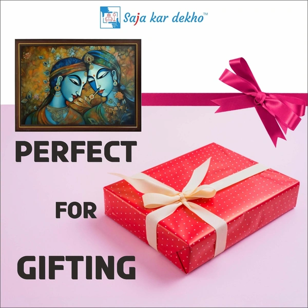 SAJA KAR DEKHO Radha Krishna With Beautiful Background High Quality Weather Resistant HD Wall Frame | 12 x 18 inch | - 12 X 18 inch