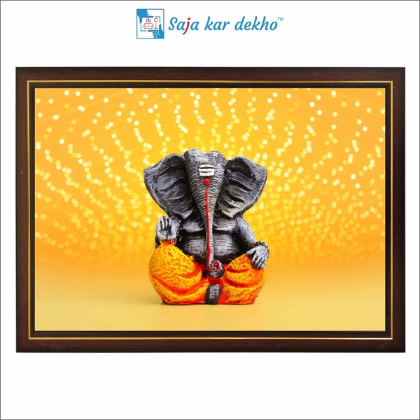 Ganesh Ji With Yellow Background High Quality Weather Resistant HD Wall Frame | 12 x 18 inch |