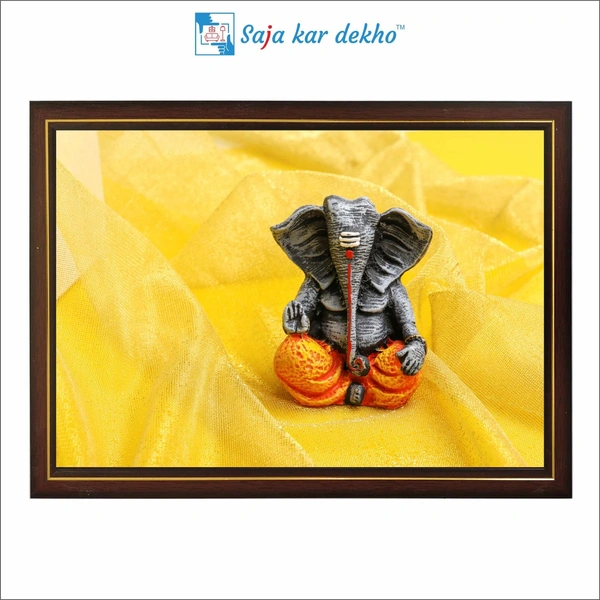 Ganesh Ji With Yellow Background High Quality Weather Resistant HD Wall Frame | 12 x 18 inch |