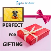 SAJA KAR DEKHO Ganesh Ji With Yellow Background High Quality Weather Resistant HD Wall Frame | 12 x 18 inch | - 12 X 18 inch