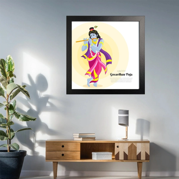 Lord Krishna (Happy Govardhan Puja) High Quality Weather Resistant HD Wall Frame | 20 x 20 inch |