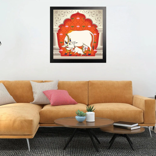 Cow Feeding Own Child High Quality Weather Resistant HD Wall Frame | 20 x 20 inch |