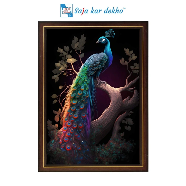 Peacock Sit In Tree High Quality Weather Resistant HD Wall Frame | 12 x 18 inch |
