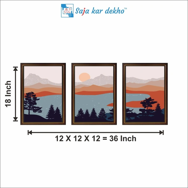 SAJA KAR DEKHO Abstract Mountain, River, Sunset High Quality Weather Resistant HD Wall Frame | 18 x 12 inch | - 18 X 12 inch