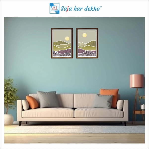 SAJA KAR DEKHO Colorful Mountain And Sun High Quality Weather Resistant HD Wall Frame | 18 x 12 inch | - 18 X 12 inch