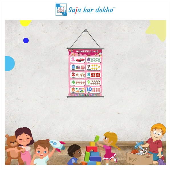 saja kar dekho NUMBERS 1 TO 10 (નંબર ૧ થી ૧૦) Wall Handing Poster For Kids | NUMBERS 1 TO 10 With Picture High Quality Weather Resistant HD Wall Poster | 30 x 48 inch | - 30 x 48 inch