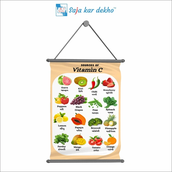 SOURCES OF VITAMIN C Wall Handing Poster For Kids | VITAMIN C With Picture High Quality Weather Resistant HD Wall Poster | 30 x 48 inch |
