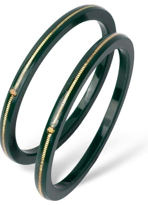 TRJ MAHALAXMI GREEN POLA EXTRA LITES HUID HALLMARK 916 22KT GOLD POLA BADHANO BANGLES (LAMINATED) 1 PAIR APPROX. WGT: 0.085 GM. (NON EXCHANGEABLE) WITH PURITY SMART CARD - 27 (2/7)