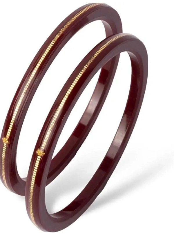 TRJ MAHALAXMI MAROON POLA EXTRA LITES HUID HALLMARK 916 22KT GOLD POLA BADHANO BANGLES (LAMINATED) 1 PAIR APPROX. WGT: 0.085 GM. (NON EXCHANGEABLE) WITH PURITY SMART CARD - 25 (2/5)