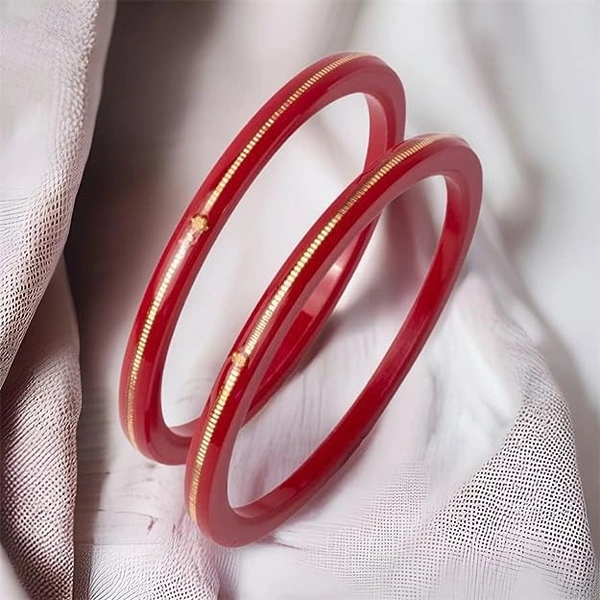 TRJ MAHALAXMI RED POLA EXTRA LITES HUID HALLMARK 916 22KT GOLD POLA BADHANO BANGLES (LAMINATED) 1 PAIR APPROX. WGT: 0.085 GM. (NON EXCHANGEABLE) WITH PURITY SMART CARD - 22 (2/2)
