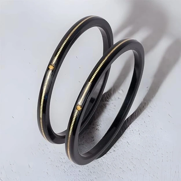 TRJ MAHALAXMI BLACK POLA EXTRA LITES HUID HALLMARK 916 22KT GOLD POLA BADHANO BANGLES (LAMINATED) 1 PAIR APPROX. WGT: 0.085 GM. (NON EXCHANGEABLE) WITH PURITY SMART CARD - 27 (2/7)