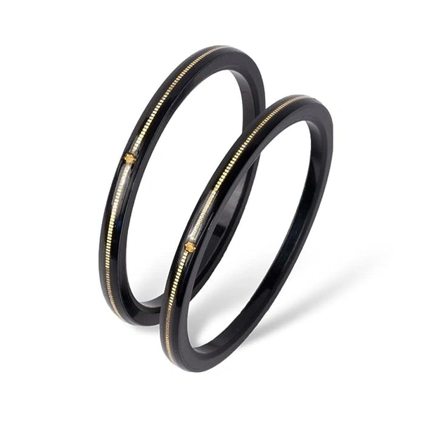 TRJ MAHALAXMI BLACK POLA EXTRA LITES HUID HALLMARK 916 22KT GOLD POLA BADHANO BANGLES (LAMINATED) 1 PAIR APPROX. WGT: 0.085 GM. (NON EXCHANGEABLE) WITH PURITY SMART CARD - 27 (2/7)