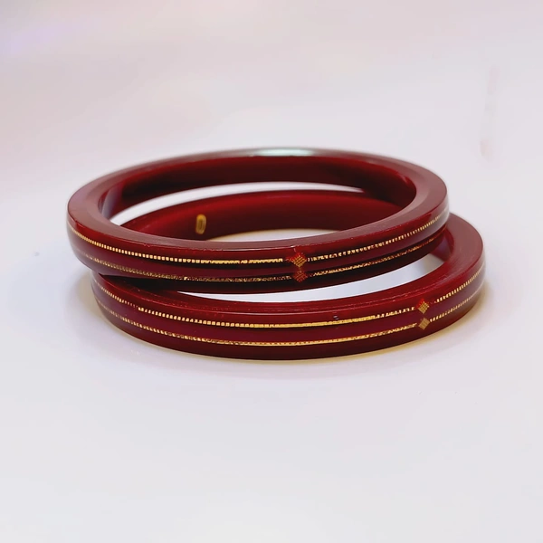 TRJ MAHALAXMI MAROON DOUBLE DEKKER LITE VERSION HUID HALLMARK 916 22KT GOLD POLA BADHANO BANGLES VIRAL POLA (LAMINATED) 1 PAIR APPROX. WGT: 0.220 GM (NON EXCHANGEABLE) - 26
