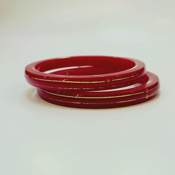 TRJ MAHALAXMI RED DOUBLE DEKKER LITE VERSION HUID HALLMARK 916 22KT GOLD POLA BADHANO BANGLES VIRAL POLA (LAMINATED) 1 PAIR APPROX. WGT: 0.220 GM (NON EXCHANGEABLE) - 25