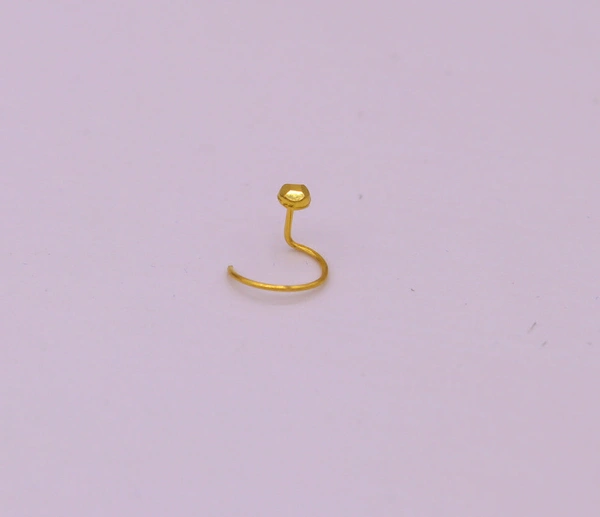 18KT YELLOW GOLD HANDMADE DIAMOND CUT DESIGN L BAND TINY NOSE PIN 1 PIECE FOR REGULAR WEAR. - 2MM D CUT