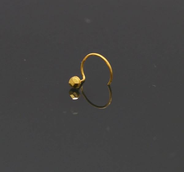 18KT YELLOW GOLD HANDMADE DIAMOND CUT DESIGN L BAND TINY NOSE PIN 1 PIECE FOR REGULAR WEAR. - 3MM D CUT