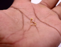 18KT YELLOW GOLD HANDMADE DIAMOND CUT DESIGN L BAND TINY NOSE PIN 1 PIECE FOR REGULAR WEAR. - 4MM D CUT