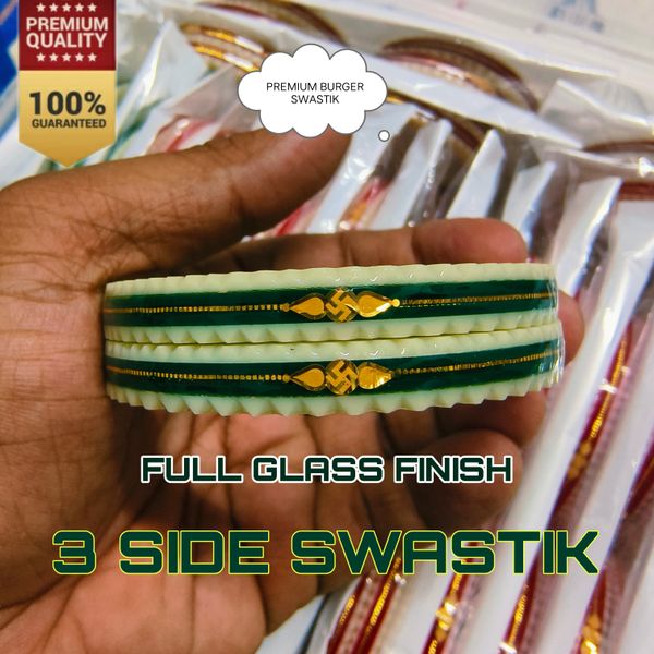 PREMIUM BURGER SWASTIK G/W 3 SIDE SWASTIK V1 HUID HALLMARK 22KT GOLD POLA (GLASS LAMINATED) 1 PAIR APPROX. WGT: 0.200 GM WITH CERTIFICATE. - 26