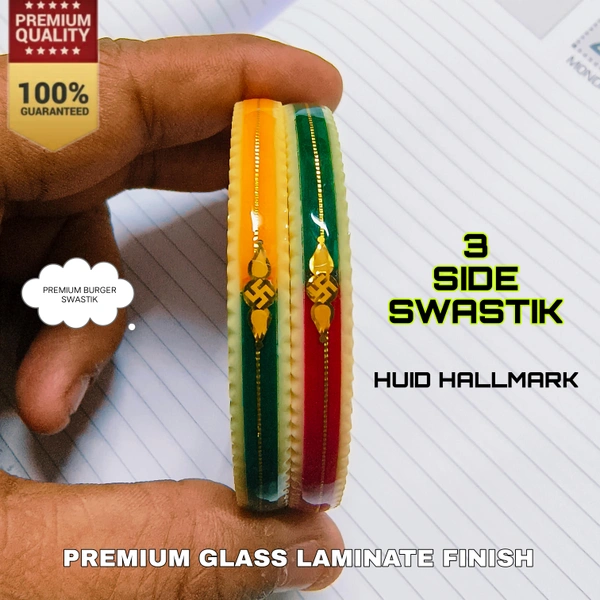 PREMIUM BURGER SWASTIK MULTI 3 SIDE SWASTIK V1 HUID HALLMARK 22KT GOLD POLA (GLASS LAMINATED) 1 PAIR APPROX. WGT: 0.200 GM WITH CERTIFICATE. - 24