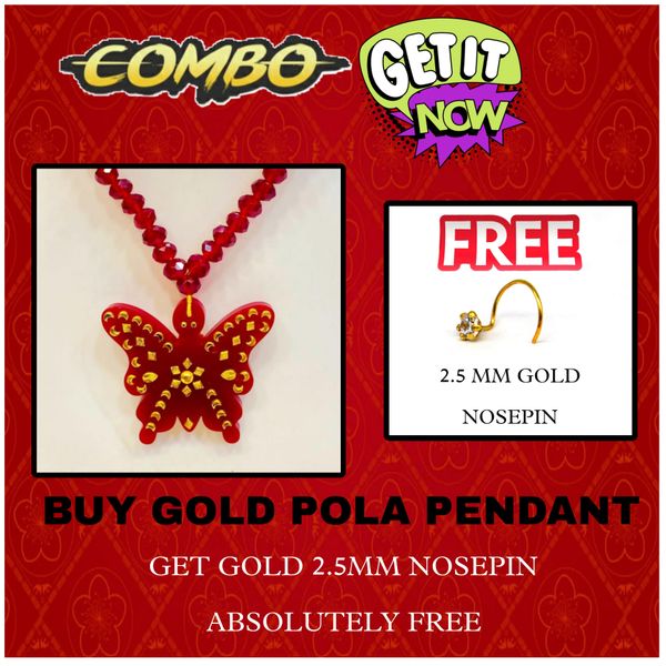 COMBO OFFER KDM GOLD PAPILIO BUTTERFLY POLA PENDANT APPROX. WGT- 0.300 WITH 2.5MM GOLD NOSEPIN ABSOLUTELY FREE.