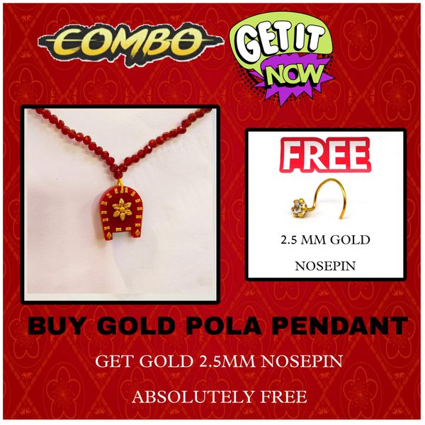 COMBO OFFER KDM GOLD KULO POLA PENDANT APPROX. WGT- 0.250 WITH 2.5MM GOLD NOSEPIN ABSOLUTELY FREE.